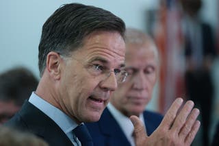 Nato secretary general Mark Rutte answers questions at Capitol Hill in Washington, DC